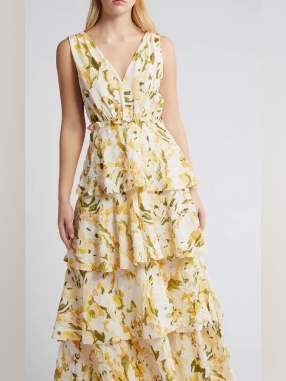 Daniel Rainn Sleeveless Tiered Floral Maxi Dress - size S